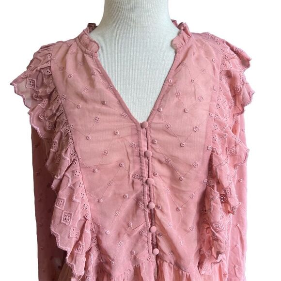 H&M Size 10 Pink Long Sleeve Ruffled Button Down Top Blouse - Picture 4 of 8